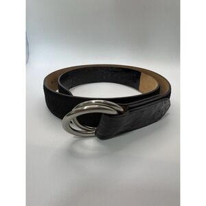 W Kleinberg Black Suede Custom Leather Belt Belt Sz 34 NWOT Loop Crocodile Accen